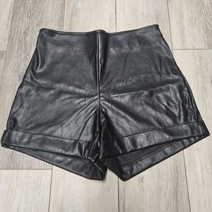 Blackmilk Vegan Leather Pleather Cuffed High Waist Biker Shorts Women's Medium